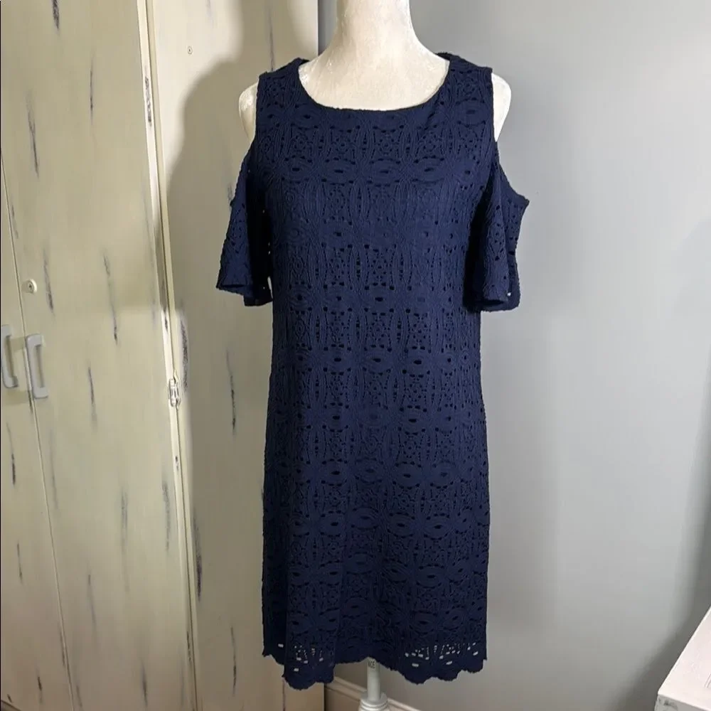 Ronni Nicole Elegant Navy Blue lace Cold Shoulder Dress